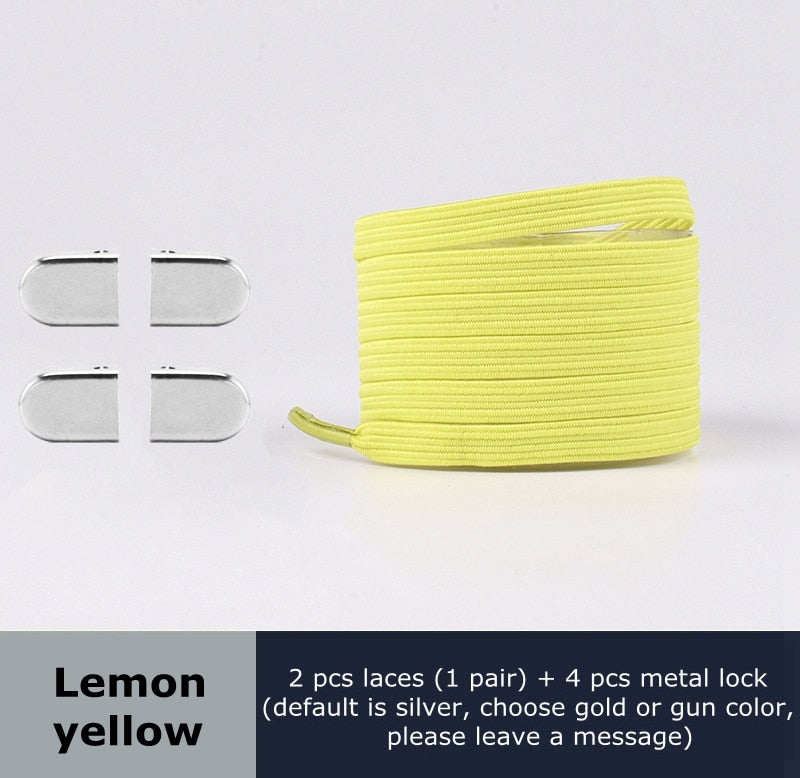 Metal lock Shoe Lace Elastic Flat Multi color options Easy to remove No tie shoelace Child adult Universal Lazy Shoelaces - 3221015 Lemon yellow / United States / 100cm Find Epic Store