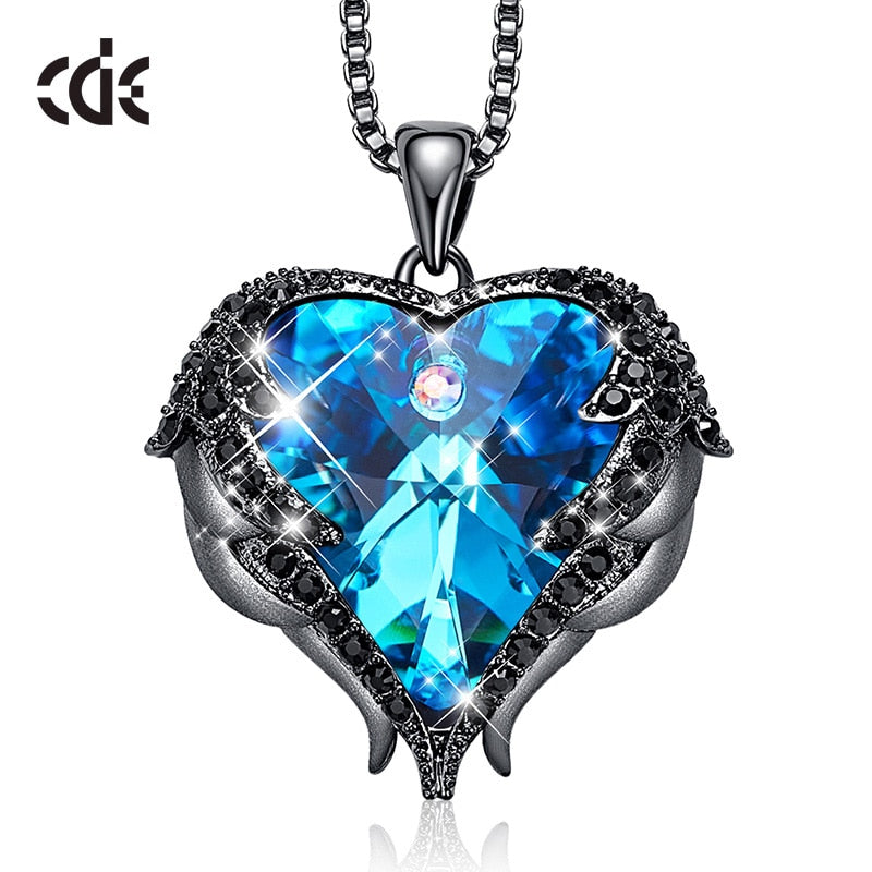 Crystal Necklace New Design Sparkling Heart Blue Stone Pendant Necklace for Women Angel Wing Original Jewelry - 200000162 Blue Black / United States / 40cm Find Epic Store