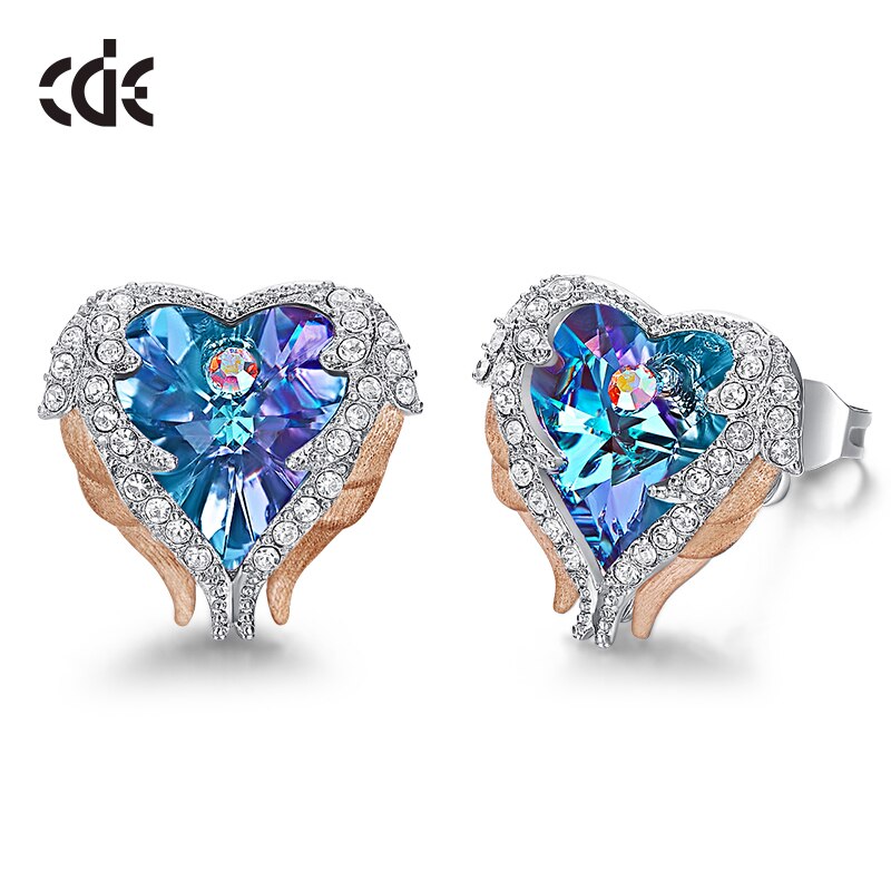 Fashion Brand Earrings Embellished with Blue Crystal Heart Earrings - 200000171 Purple Gold / United States Find Epic Store