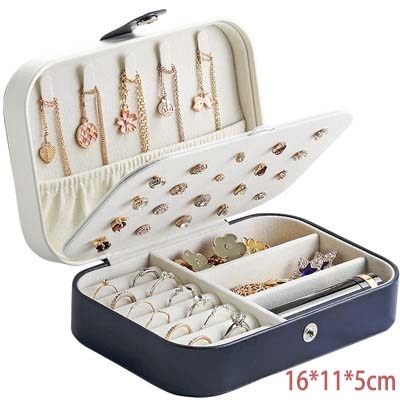 New 3-layers PU Jewelry Box Organizer Large Ring Necklace Display Makeup Holder Cases Leather Jewelry Case With Lock For Women - 200001479 United States / Blue-C Find Epic Store