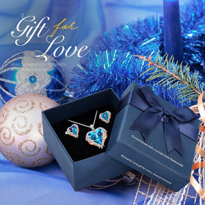 Women Jewelry Set Embellished With Crystals Necklace Stud Earring Set Angel Wing Jewelry Valentine's Day Gift - 100007324 Blue Gold in box / United States / 40cm Find Epic Store