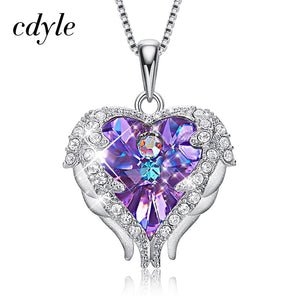925 Sterling Silver Jewelry Fashion Four Colors Crystal Heart Angel Wing Pendant - 200001699 Violet / United States / 40cm Find Epic Store