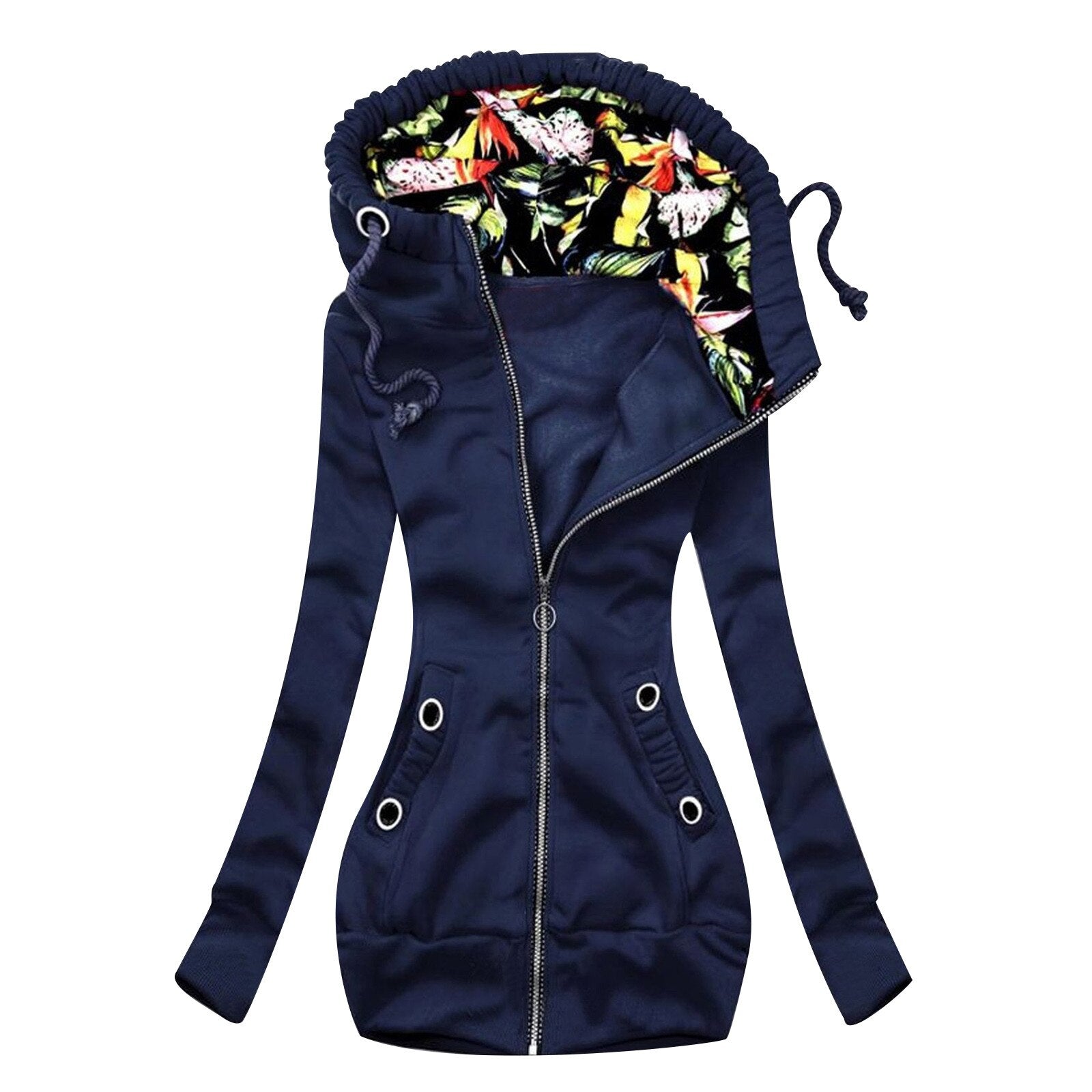 Women Long Floral Jacket - 200000801 blue / S / United States Find Epic Store