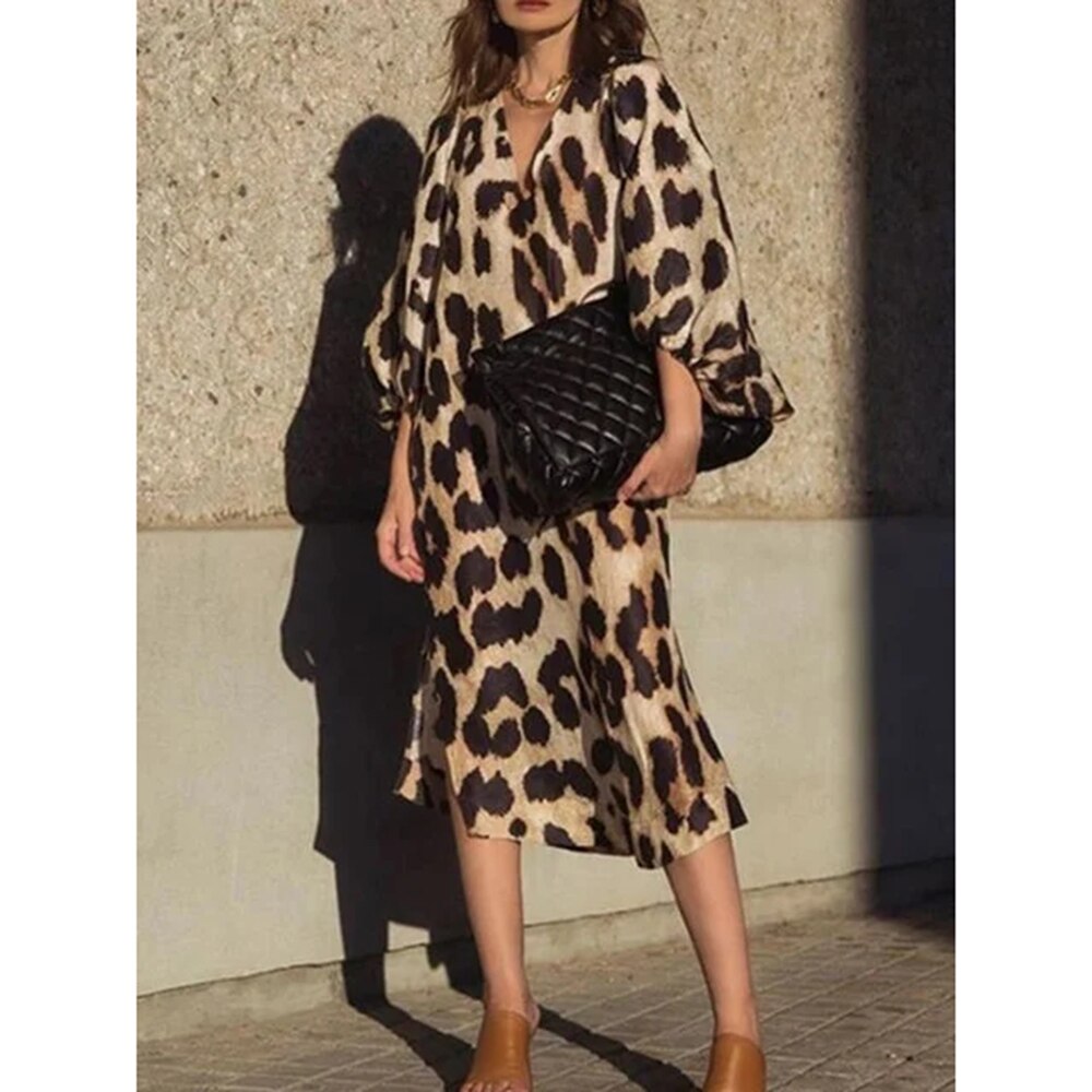 Leopard Printed V-Neck Dress - 200000347 Find Epic Store