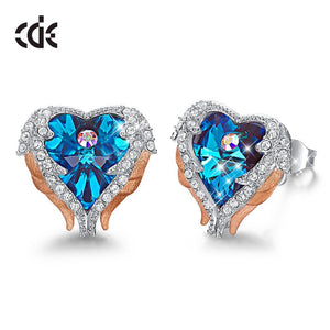 Punk Jewelry Heart Stud Earrings with Crystals Gun Black Plated Earrings - 200000171 Blue Gold / United States Find Epic Store