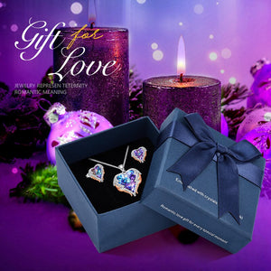 Fashion Jewelry Sets Silver Color Heart Pendant Necklace Earrings Set - 100007324 Purple Gold in box / United States / 40cm Find Epic Store