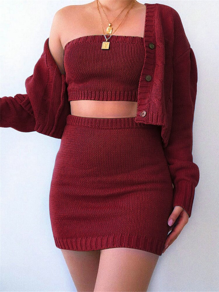 3Pcs Sexy Solid Knitted Sweater - 201531701 Find Epic Store