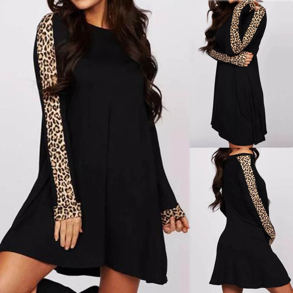 Round Neck Leopard Print Stitching Dress - 200000347 Find Epic Store