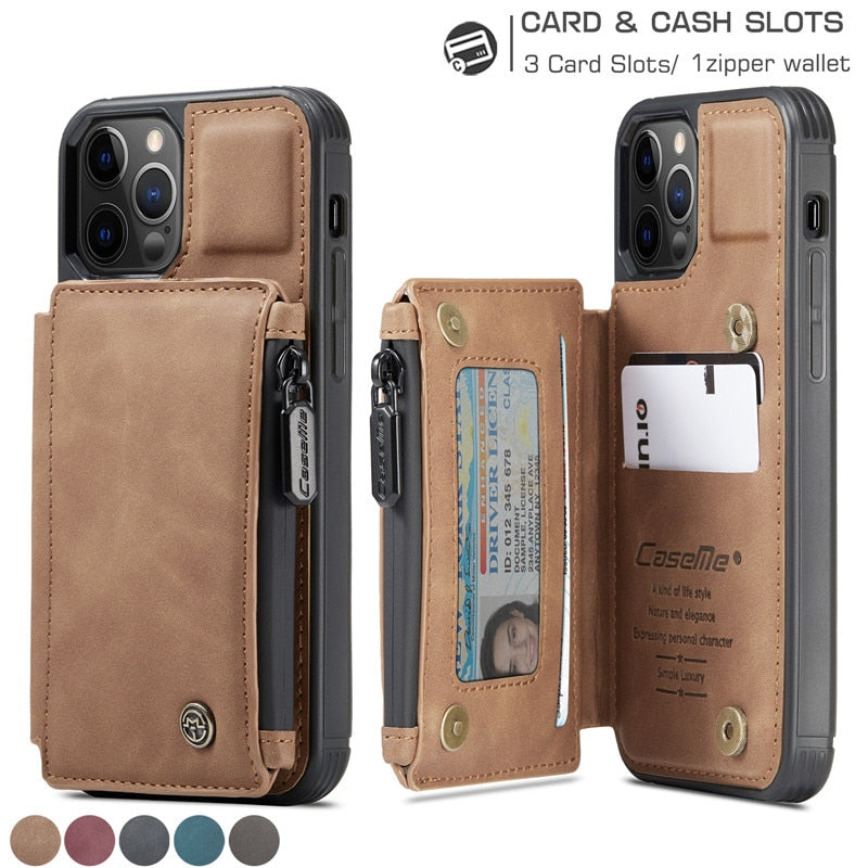 Brown Leather Wallet Case for iPhone 12 Mini 12 11 Pro XS Max SE 2020 8 7 Plus Zipper Purse Wallet Cover With Card Slot Phone Cases - 380230 Find Epic Store