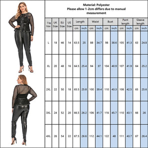 3 Piece Set Long Sleeve Mesh Top PU Leather Pants Outfit - 201530602 Find Epic Store