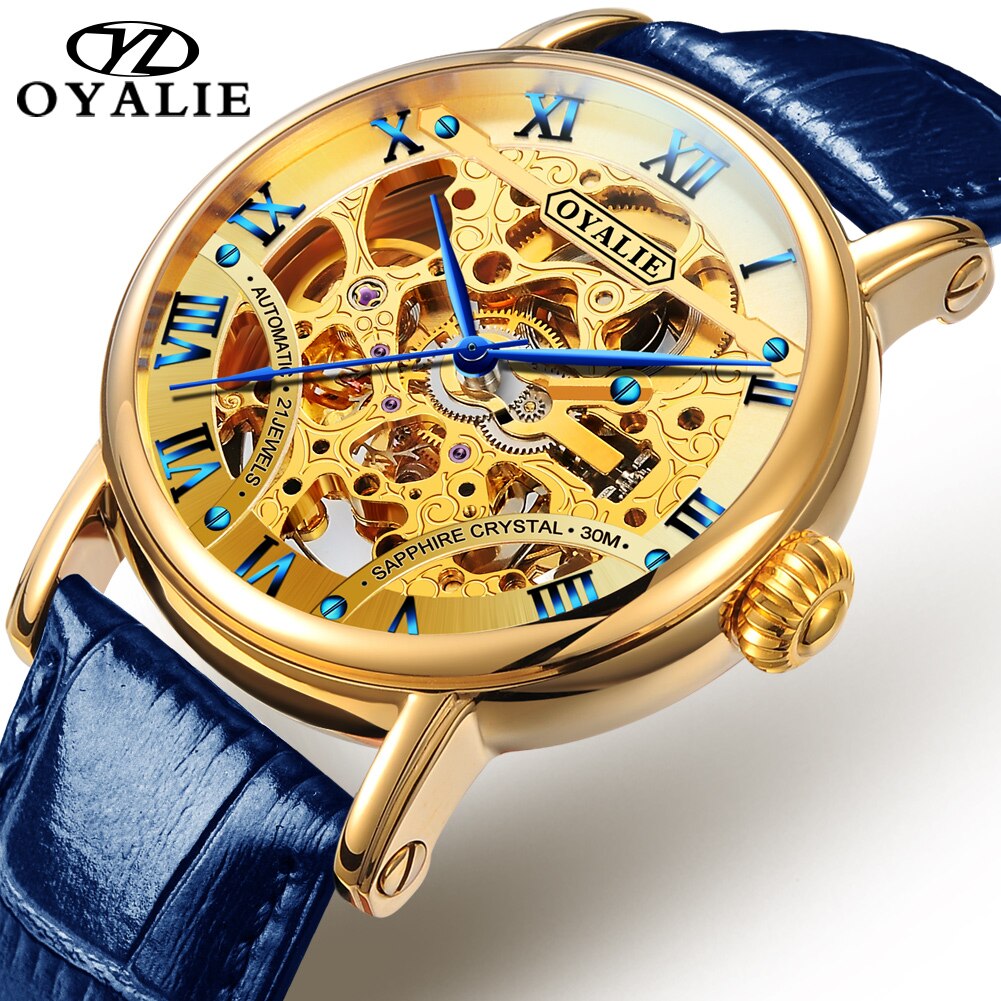 OUYALI Men Automatic Top Brand Fashion Luxury Watch - 200033142 Blue leather / United States Find Epic Store