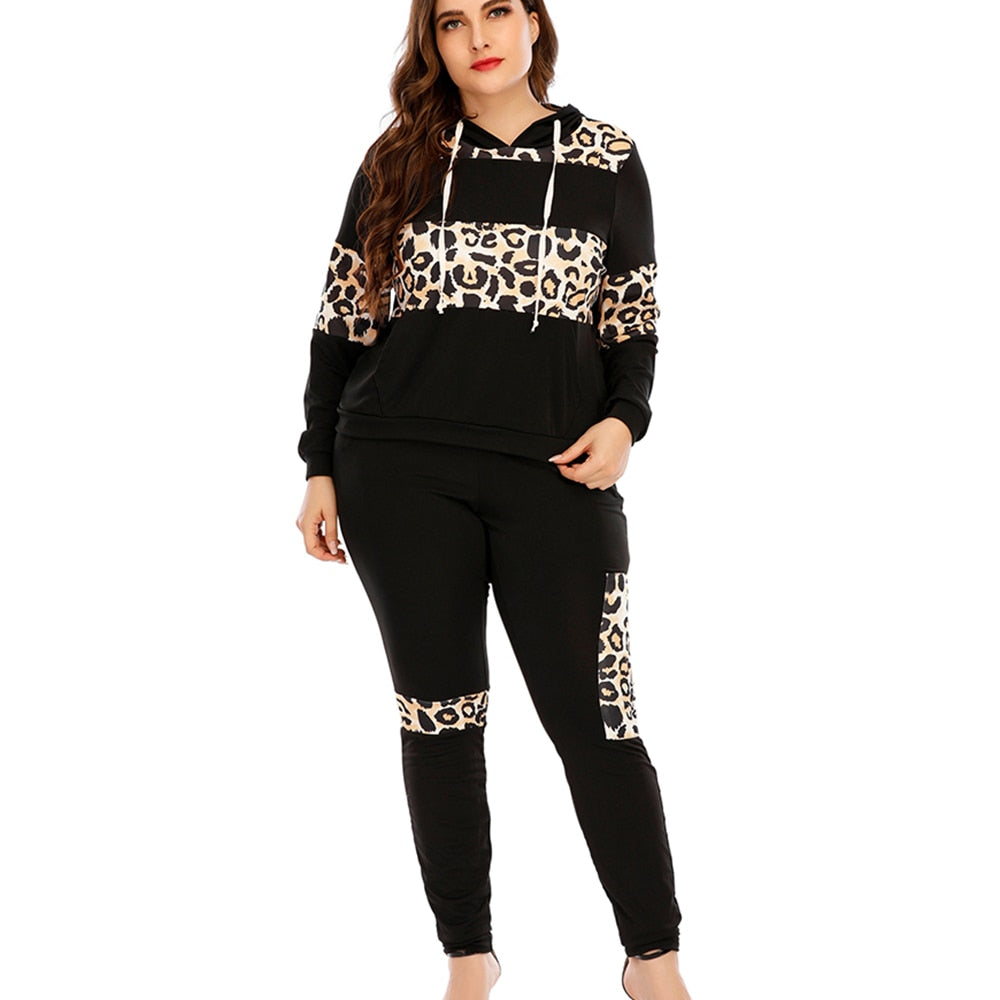 Matching Sets Plus Size Leopard Print Hoodies + Sweatpants Sexy Two Pieces Set - 201530602 Find Epic Store