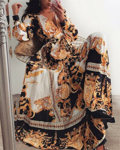 Retro Vintage Floral Print Long Dress - 200000347 Find Epic Store