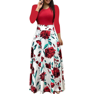 Long Sleeve Floral Boho Print Dress - 200000347 Red / S / United States Find Epic Store