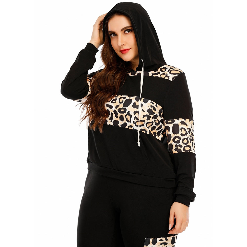 Matching Sets Plus Size Leopard Print Hoodies + Sweatpants Sexy Two Pieces Set - 201530602 Find Epic Store