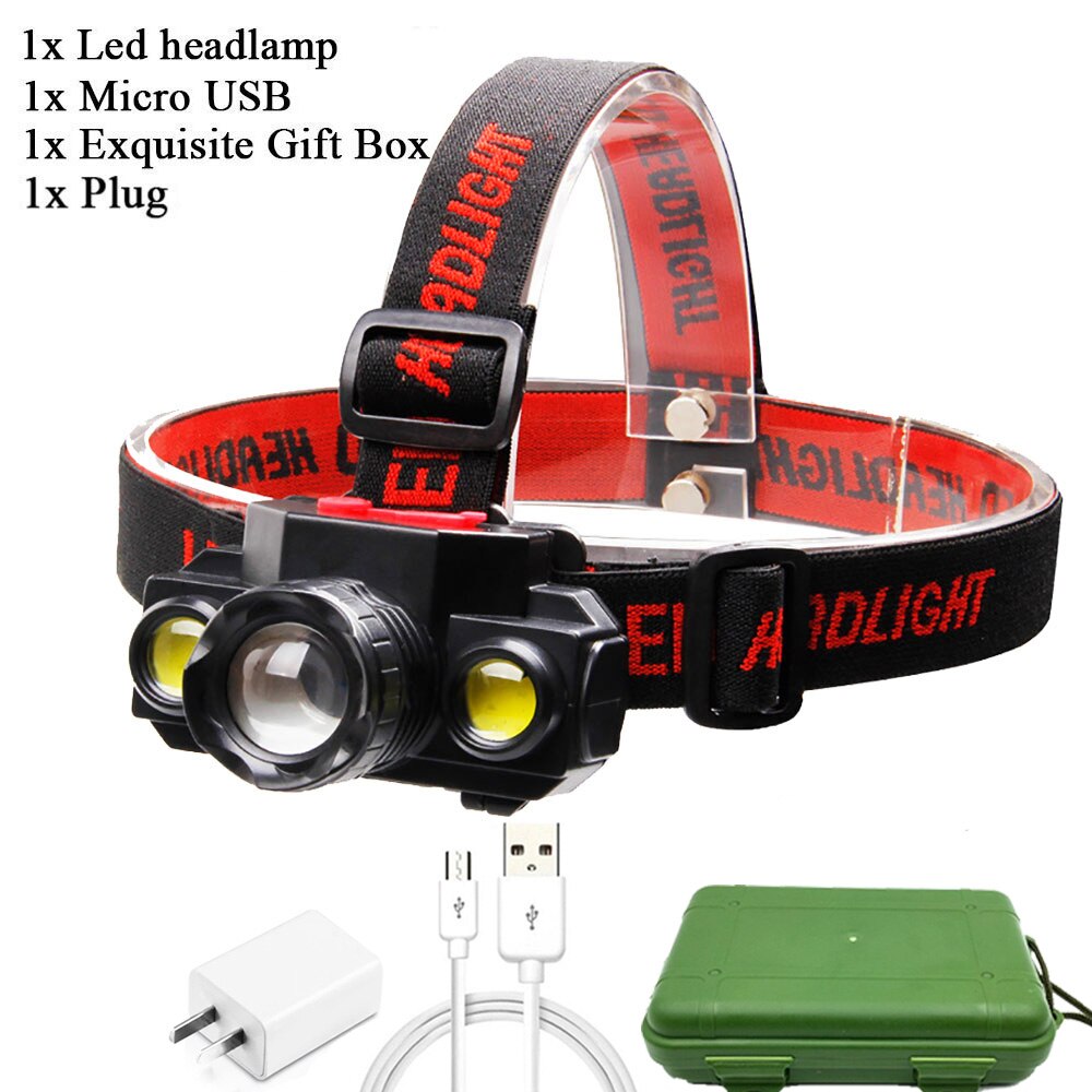 ZK20 Portable T6 COB Headlamps 4 Modes 18650 Head Flashlight USB Rechargeable Handband Lights Zoomable Mini Fishing Headlights - 39050301 Option F / No Battery / United States Find Epic Store