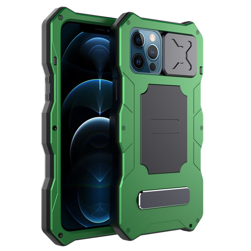 Rugged Armor Slide Camera Lens Phone Case for iPhone 12 Pro Max Metal Aluminum Military Grade Bumpers Armor Kickstand Cover - for iPhone 12 / Green Phone Cases / United States Find Epic Store