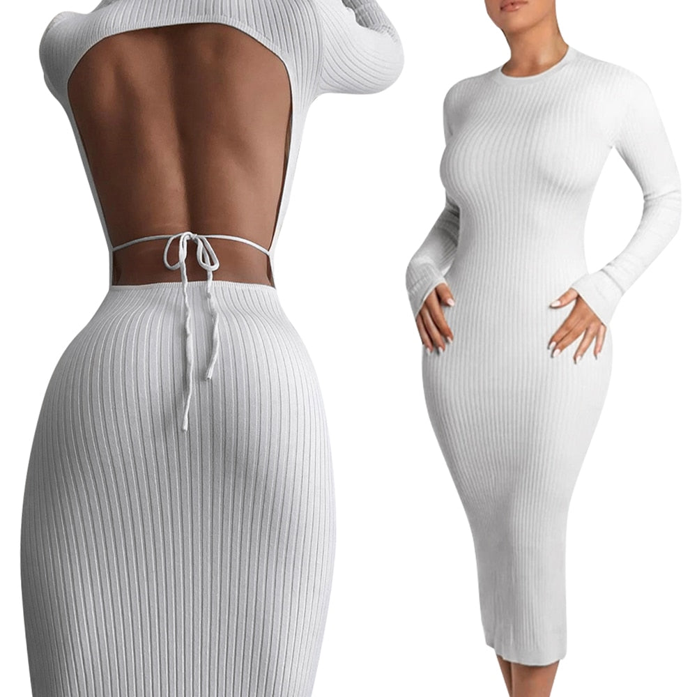 Knitted White Sexy Backless Dress - 200000347 Find Epic Store