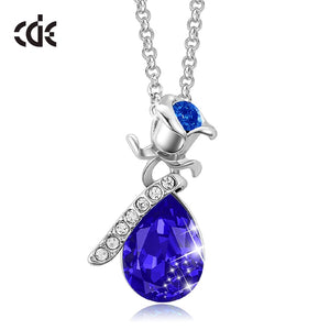 Women Gold Color Rose Flower Necklace Pendant with Crystals from Swarovski Teardrop Jewelry Fashion Romantic Valentine's Day - 200000162 Capri Blue / United States / 40cm Find Epic Store