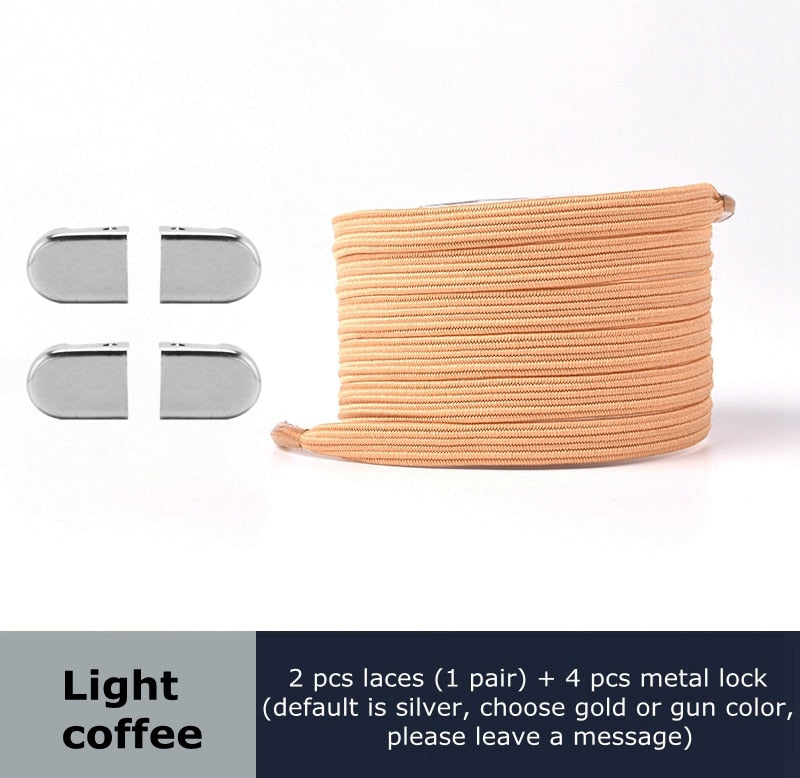 Metal lock Shoe Lace Elastic Flat Multi color options Easy to remove No tie shoelace Child adult Universal Lazy Shoelaces - 3221015 Light coffee / United States / 100cm Find Epic Store