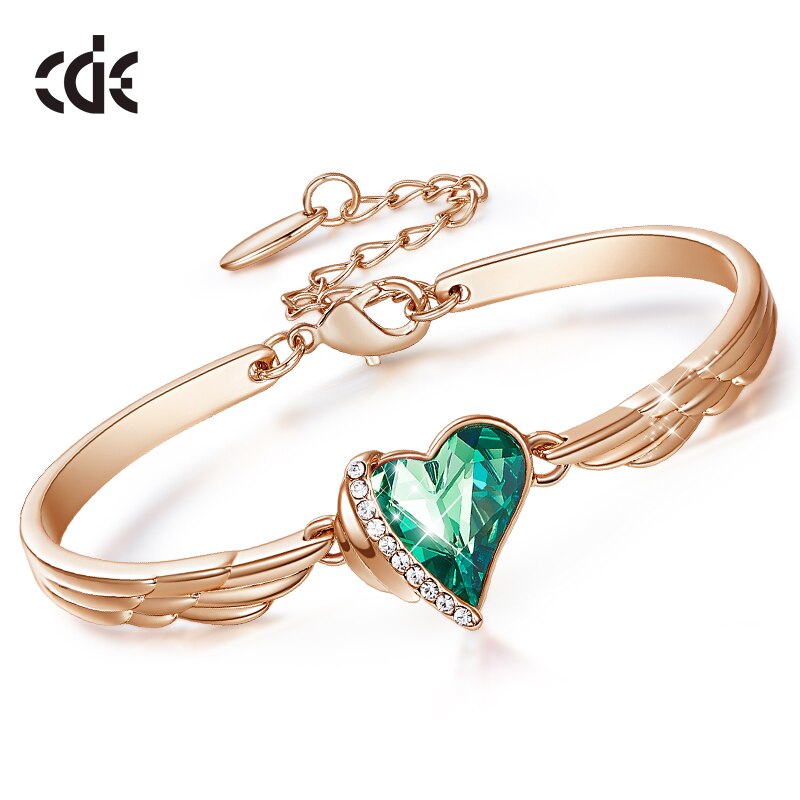 Green Fashion Heart Crystal Charm Bangles Gold Color Copper Jewelry - 200000146 Find Epic Store