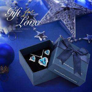 Crystals Heart Jewelry Set for Women Wedding Party Accessories Angel Wings Necklace Earrings Set Wift Gift - 100007324 Blue in box / United States / 40cm Find Epic Store