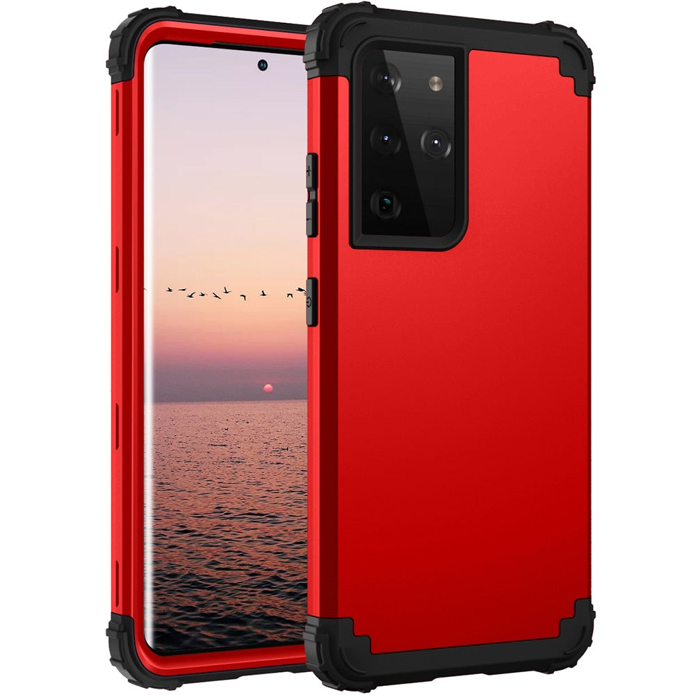 for Samsung Galaxy S21 Ultra S21 S21+ 5G Shockproof Phone Cases ,PC+TPU 3-Layers Hybrid Full-Body Protect Anti-Knock Phone Shell - 380230 For Galaxy S21 / Red / United States Find Epic Store