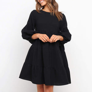 Cotton linen Slid Color Dress - Black / S / United States Find Epic Store