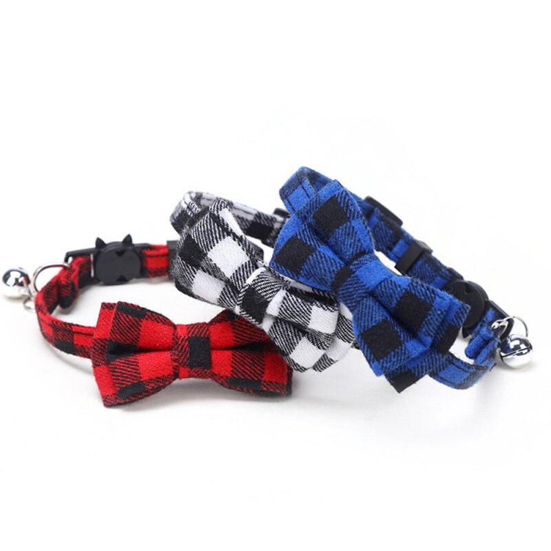 Plaid Grid Cat Collar With Bell Fashion Adjustable Pet Collar With Bow Tie Cat Head Supplies Cotton Striped Bowknot Necklace - 200003709 Find Epic Store