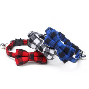 Plaid Grid Cat Collar With Bell Fashion Adjustable Pet Collar With Bow Tie Cat Head Supplies Cotton Striped Bowknot Necklace - 200003709 Find Epic Store