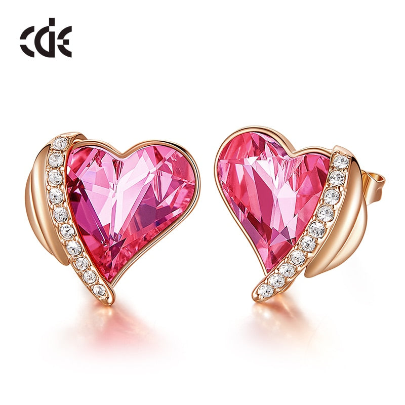 Women Gold Earrings Jewelry Embellished with Crystals Pink Angel Wings Heart Stud Earrings Fine Jewelry Gifts - 200000171 Find Epic Store