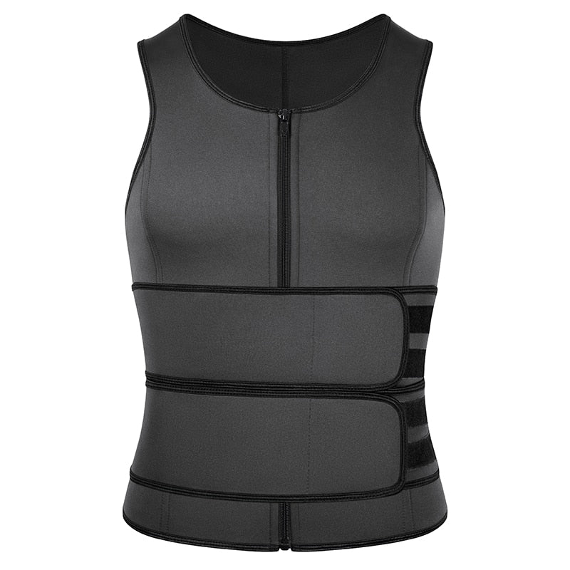 Neoprene Sweat Vest for Men Waist Trainer Vest Adjustable Workout Body Shaper with Double Zipper for Sauna Suit for Men - 200001873 Gray-two belt / S / United States Find Epic Store
