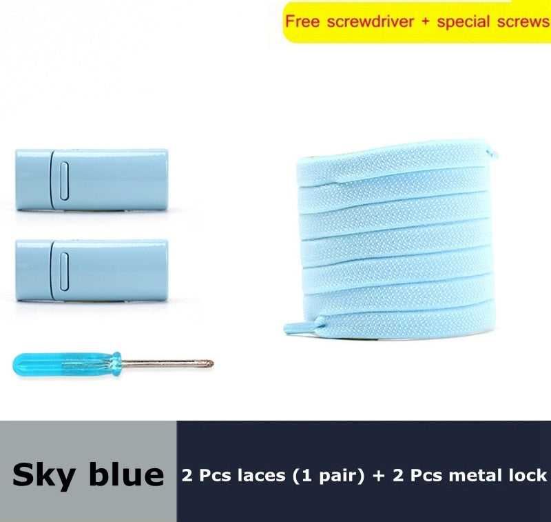 Highly Elastic Shoe Laces Flat Lock Color Shoe Accessories No Tie Shoelaces Magnetic Metal Suitable for All Shoes Lazy Shoelace - 3221015 Sky Blue / United States / 100cm Find Epic Store