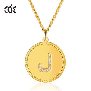 Custom 26 Initial Disc Necklace with CZ Fashion Gold Coin Charm Stainless Steel Necklace Women Men Birthday Gift - 200000162 J / United States / 40cm Find Epic Store
