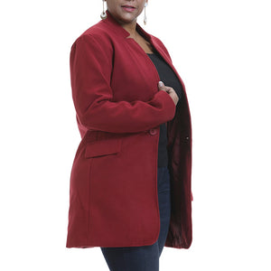 Plus Size Solid Color Stand Collar Wool Coat - 200001907 Find Epic Store