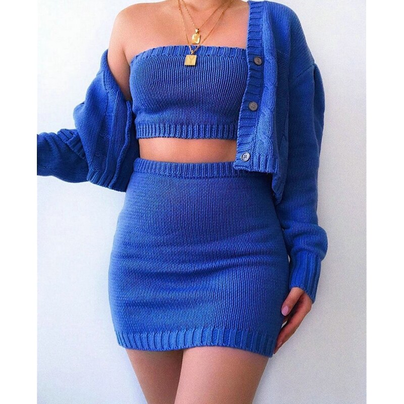 3Pcs Sexy Solid Knitted Sweater - 201531701 Blue / S / United States Find Epic Store