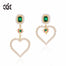 Pearl Heart Asymmetry Dangle Earrings with Green Crystals Boho Jewelry - 200000168 Find Epic Store