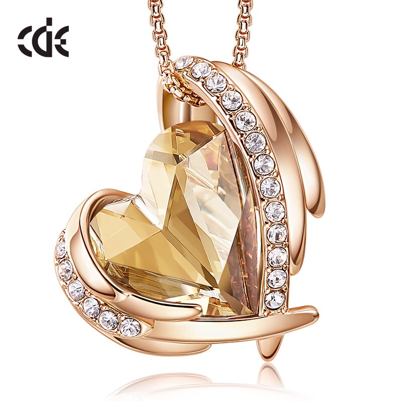 Women Gold Necklace Pendant Embellished with Crystals Pink Heart Necklace Angel Wing Jewelry Mom Gift - 100007321 Caramel Gold / United States Find Epic Store