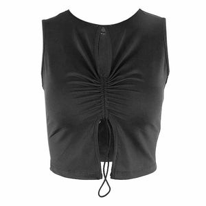 Drawstring Crop Goth Hollow Out Sleeveless Tank - 200000790 Black / M / United States Find Epic Store