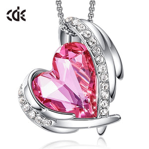 Women Gold Necklace Pendant Embellished with Crystals Pink Heart Necklace Angel Wing Jewelry Mom Gift - 100007321 Pink / United States Find Epic Store