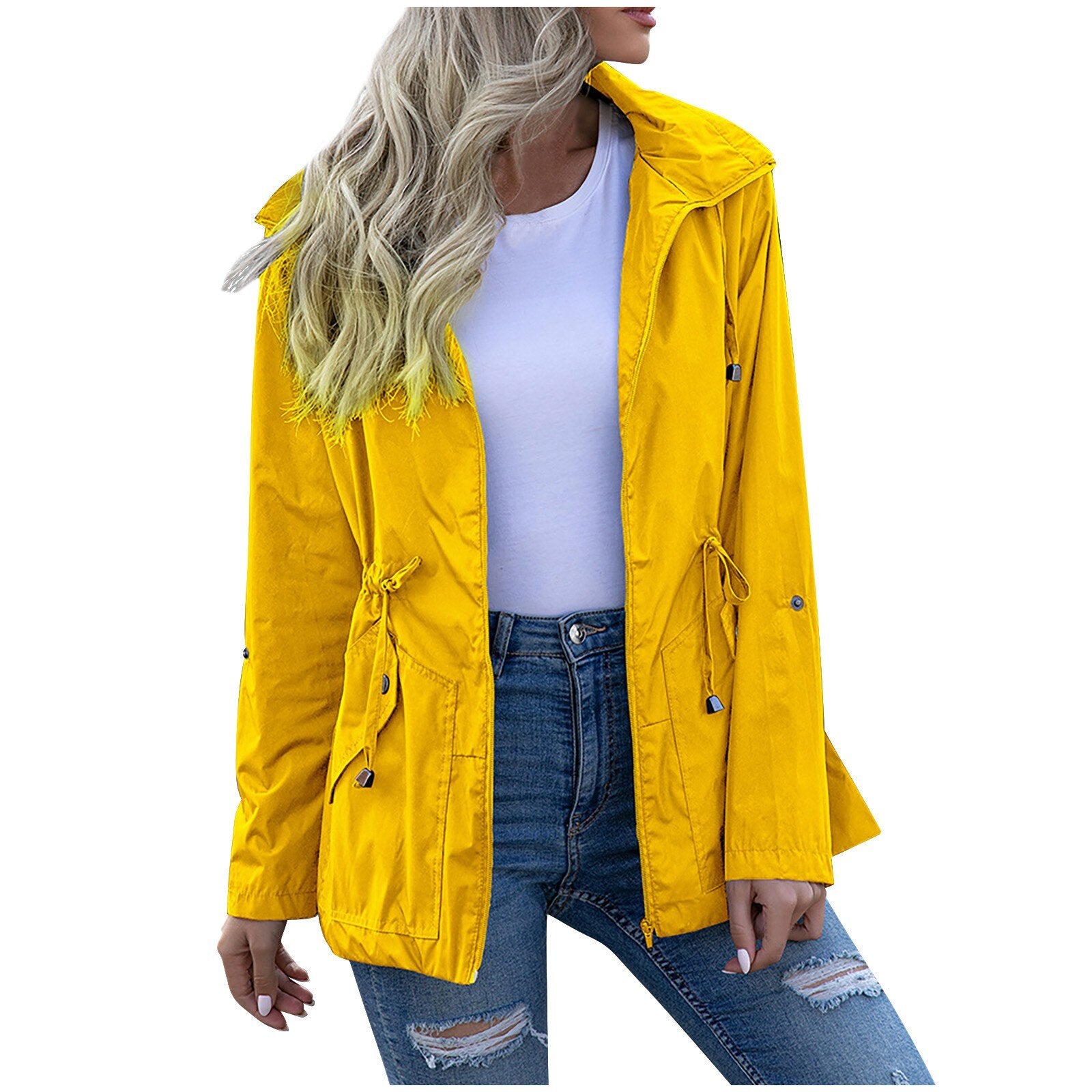 Women Waterproof Windproof Mid-length Zipper Coat - 200000801 Yellow / S / United States Find Epic Store