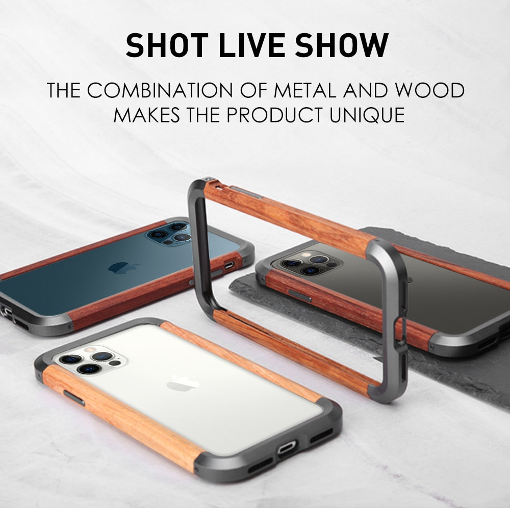 Case For iPhone 12 Mini 12Pro Max 11 Pro XS XR 7 8 Phone Cover Aluminum Natural Wood Metal Camera Protect Wireless Charging Case - 380230 Find Epic Store