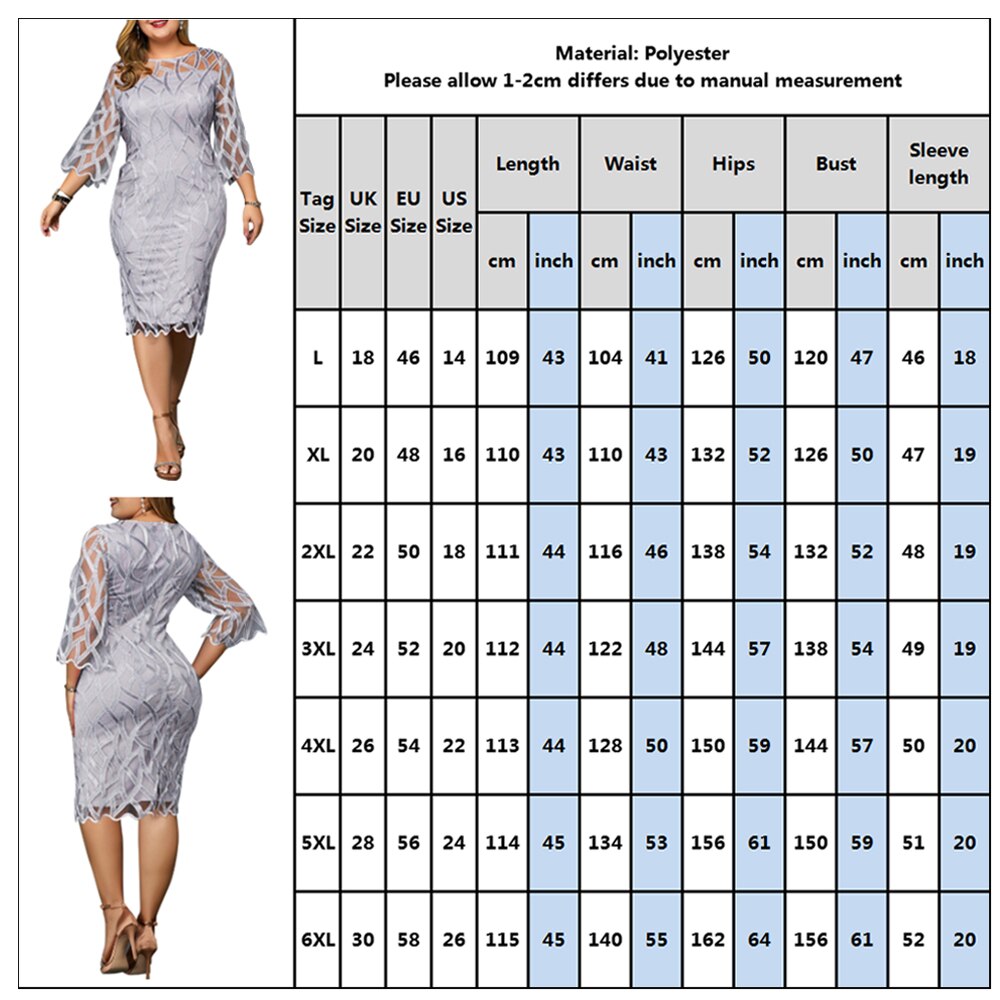 6XL Elegant Plus Size Transparent Seven Sleeve Dress - 200000347 Find Epic Store