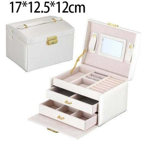 New 3-layers PU Jewelry Box Organizer Large Ring Necklace Display Makeup Holder Cases Leather Jewelry Case With Lock For Women - 200001479 United States / White-D Find Epic Store
