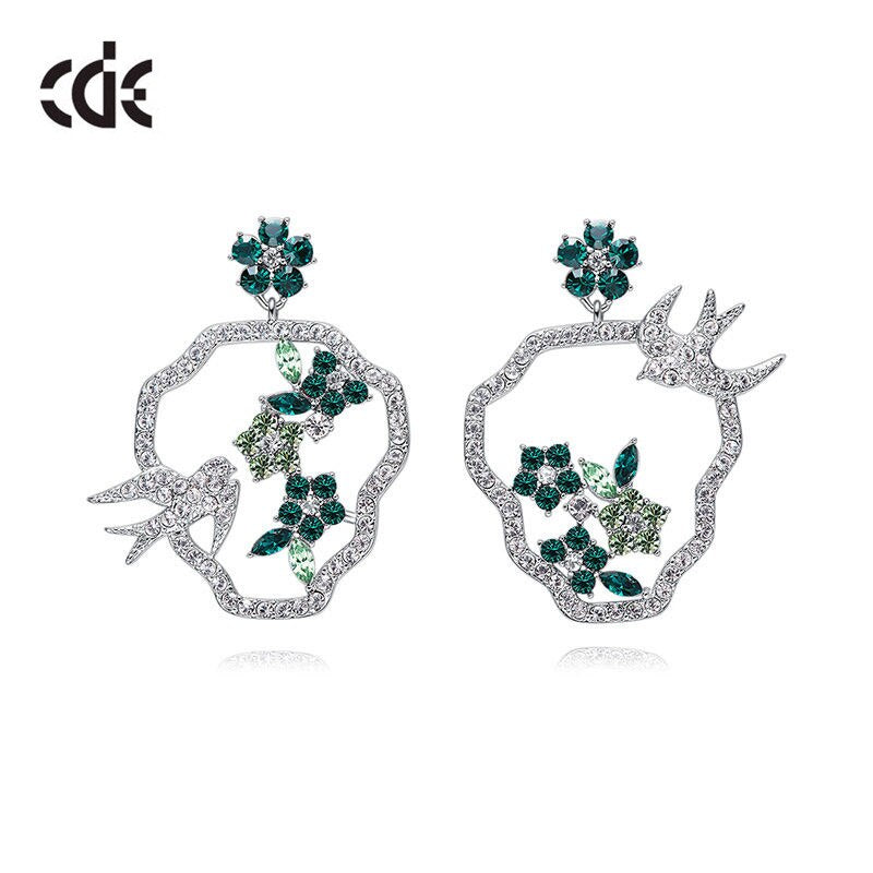 Luxury Jewelry Vivid Flying Bird Silver Color Earrings for Women Girl Flower Crystal from Swarovski Animal Earrings Gift - 200000168 Green / United States Find Epic Store