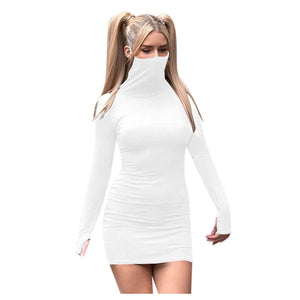 Turtle Neck Mask Sheath Long Sleeve Dress - 200000347 White / S / United States Find Epic Store