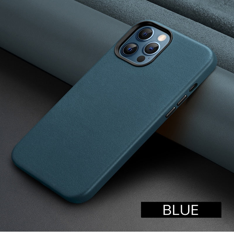 Real Leather Magnetic Case for iPhone 12 Pro Max 12 mini Luxury Phone Cover for iPhone 12 Pro Support Wireless Charging Case - 380230 For iPhone 12 Mini / Blue / United States|with retail box Find Epic Store