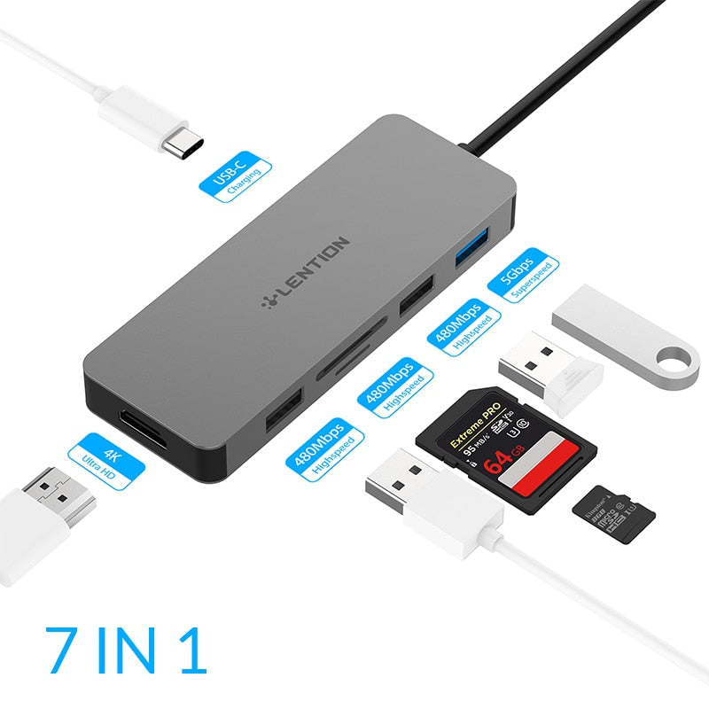 USB HUB to Multi USB 3.0 HDMI Adapter Dock for M1 MacBook Pro Air 13.3 Accessories USB-C Type C SD TF Splitter 11 Port USB C HUB - 0 United States / 7 in 1 Find Epic Store