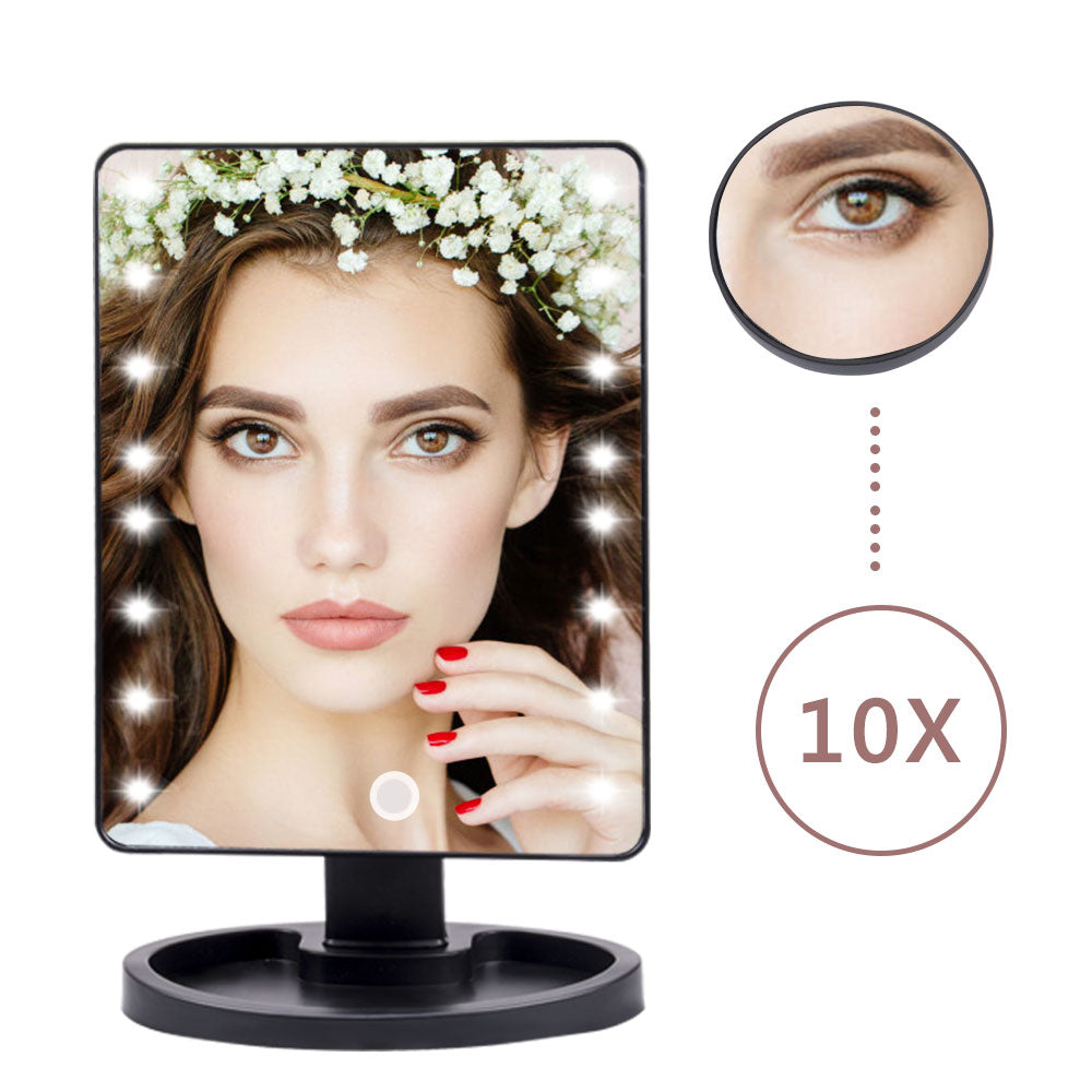 22 LED Light Touch Screen 10X Magnifier Makeup Mirror Adjustable USB Or Batteries Use 16 Lights Bright Desktop Tabletop Bright - 200001300 United States / 16 Led Black Find Epic Store