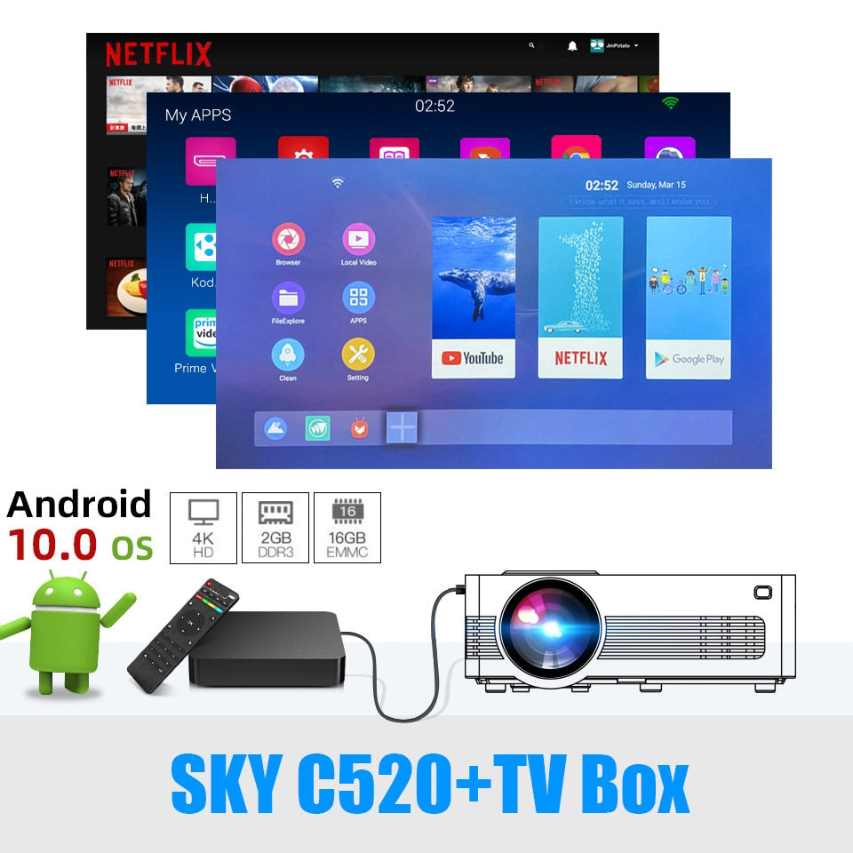 BYINTEK C520 HD 150inch Home Theater Portable LED Video Mini Projector(Optional Android 10 TV Box) for Phone 1080P 3D 4K - 2107 United States / C520 add TV Box Find Epic Store